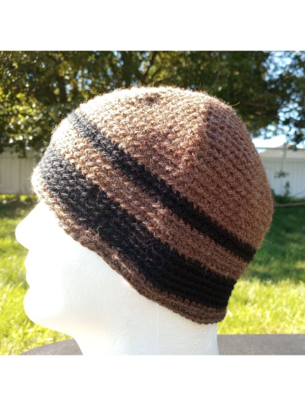 Men's Beanie Alpaca Hat Handmade Wool Cap Crochet Slouch Hiking Skiing Brown - Picture 2 of 12